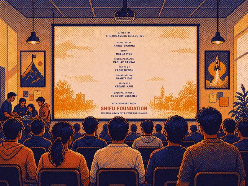A documentary screening with the patron list shown in credits